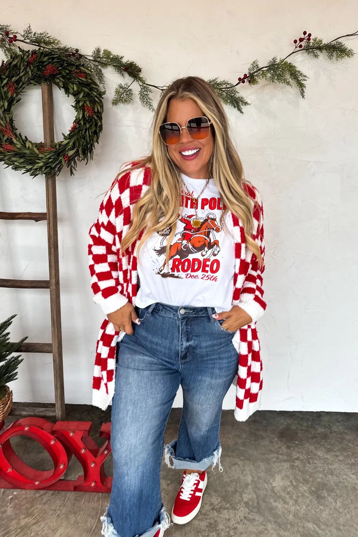 Red Checker Cloud Cardigan