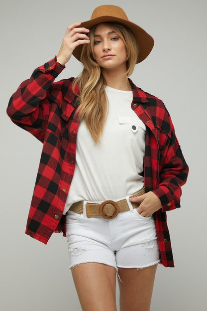 RESTOCKED - Buffalo Plaid Peace Shacket in Red