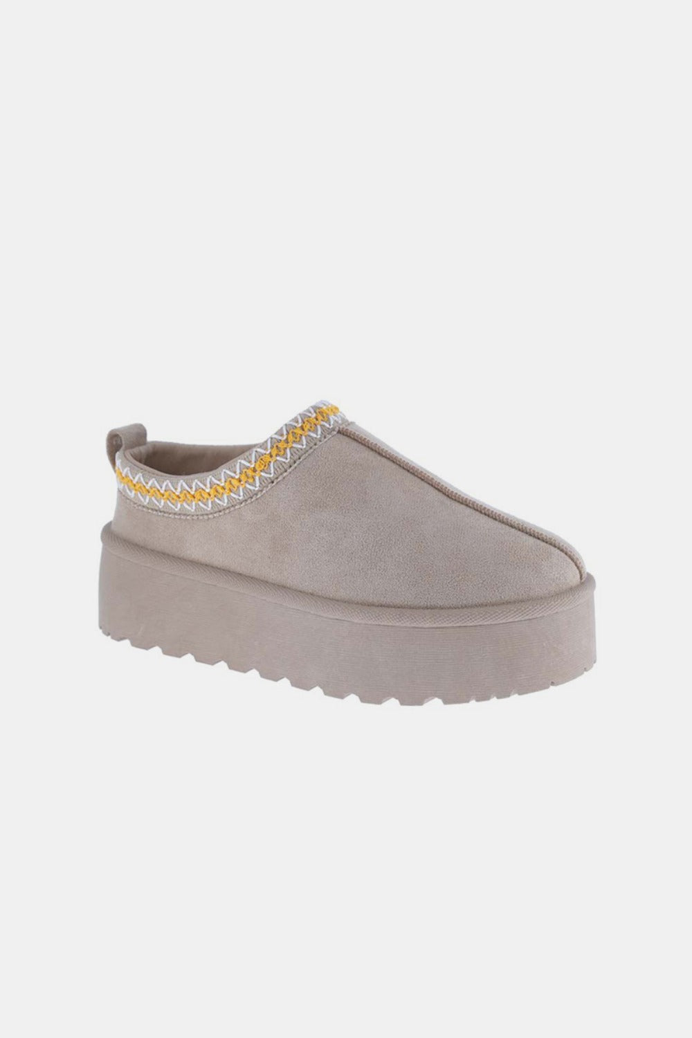 Embroidered Trim Platform Slippers in Taupe