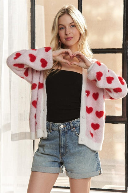 Fuzzy Heart Cardigan