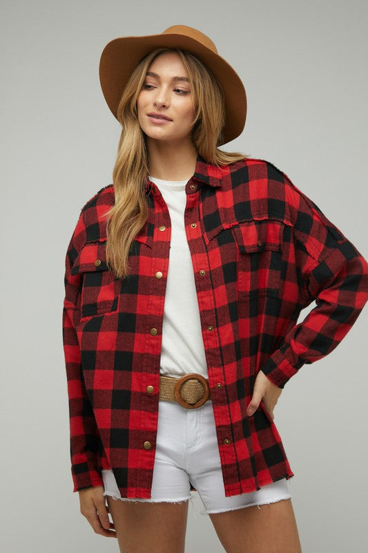 RESTOCKED - Buffalo Plaid Peace Shacket in Red