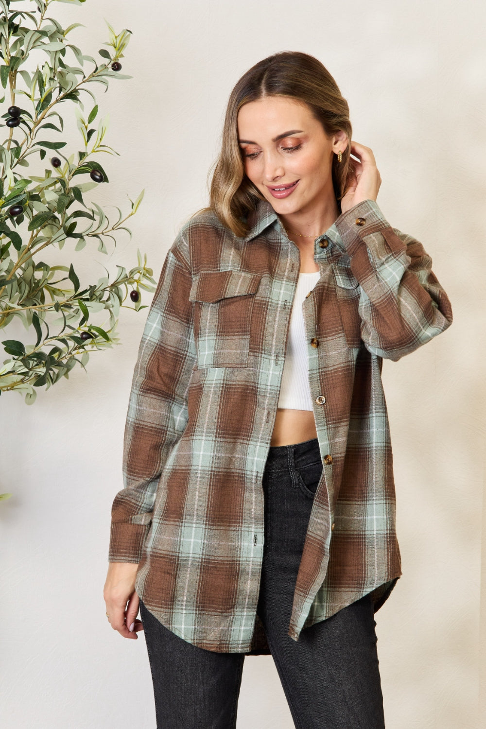 Olive and Brown Plaid Shirt