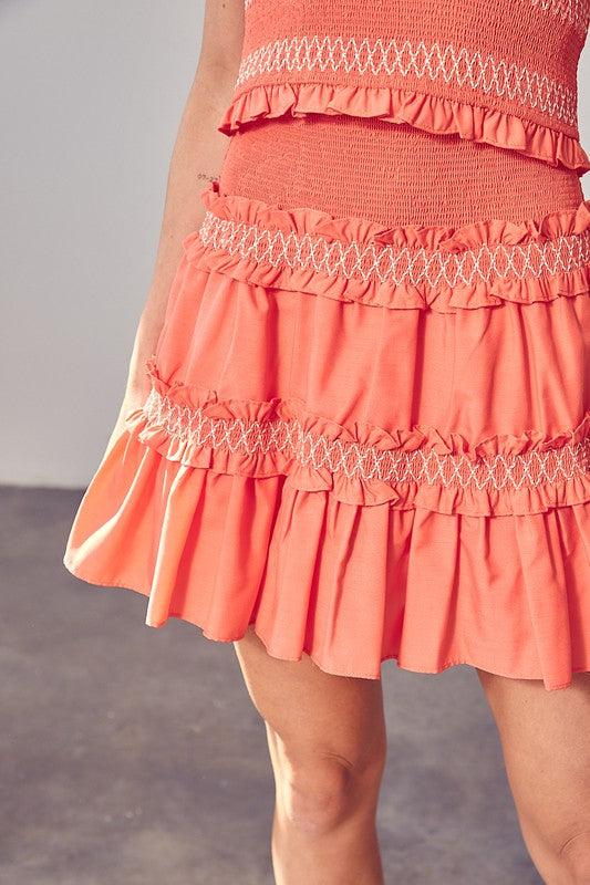 Ruffle Mini Skirt in Orange   * Wear as a Set