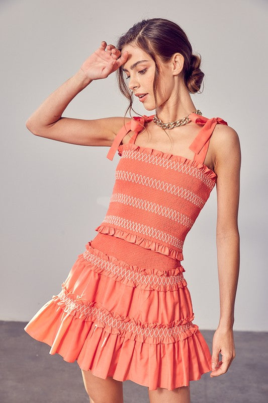 Smocked Bow Strap Top in Orange   * Wear as a Set