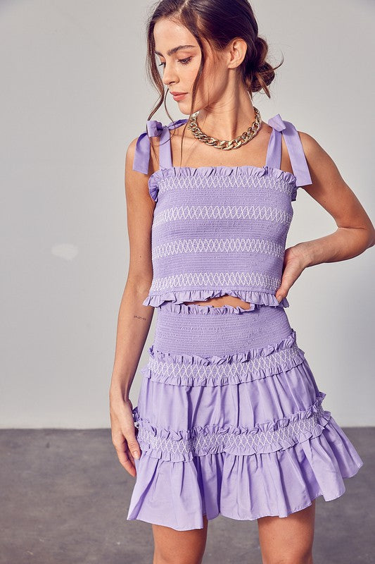 Smocked Bow Strap Top in Lavender   * Wear as a Set