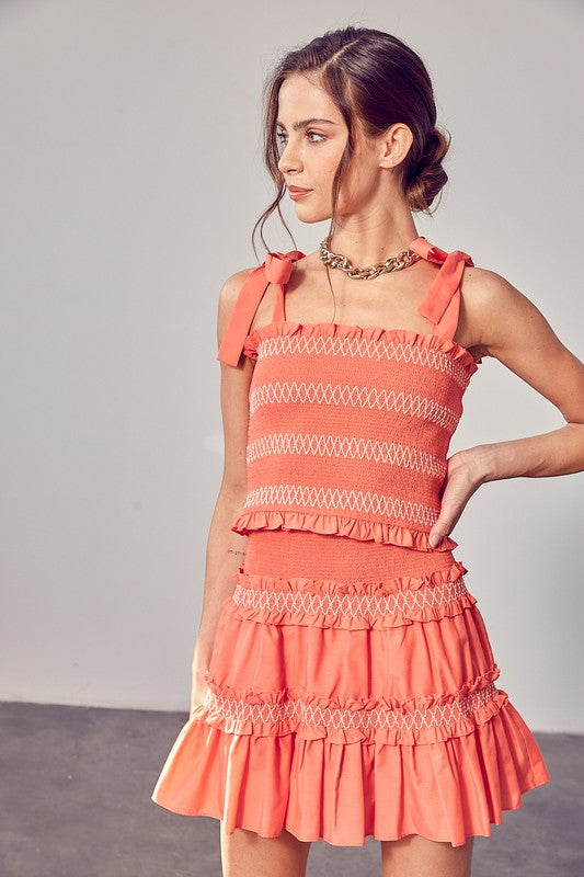 Smocked Bow Strap Top in Orange   * Wear as a Set