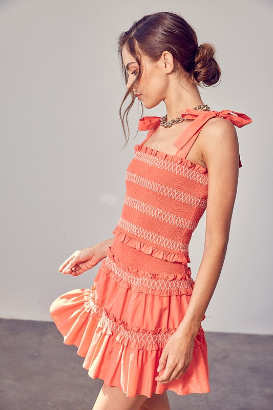 Smocked Bow Strap Top in Orange   * Wear as a Set