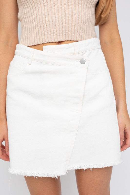 Asymmetric White Denim Mini Skirt