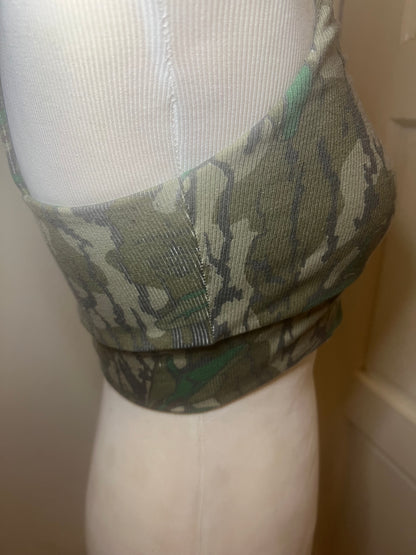 Amber Moon Revival: Tribe Kelley Mossy Oak Camo Traveler Bra in Greenleaf