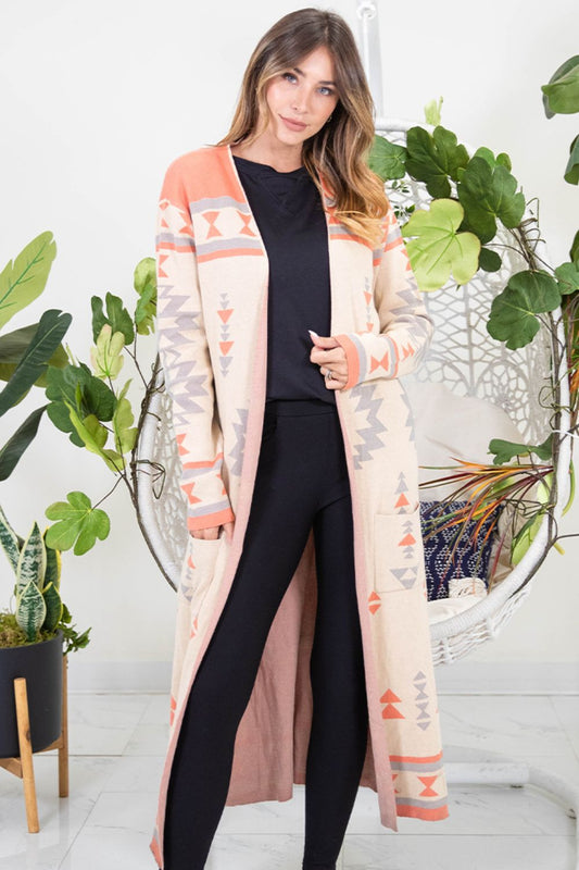 Geometric Long Cardigan Duster