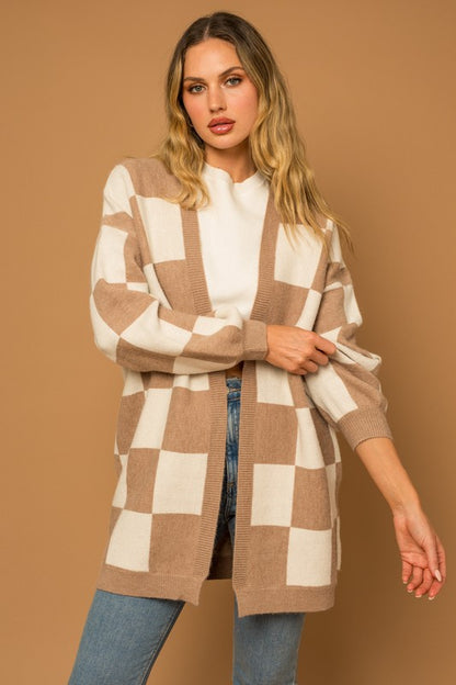 Neutral Checkered Cardigan