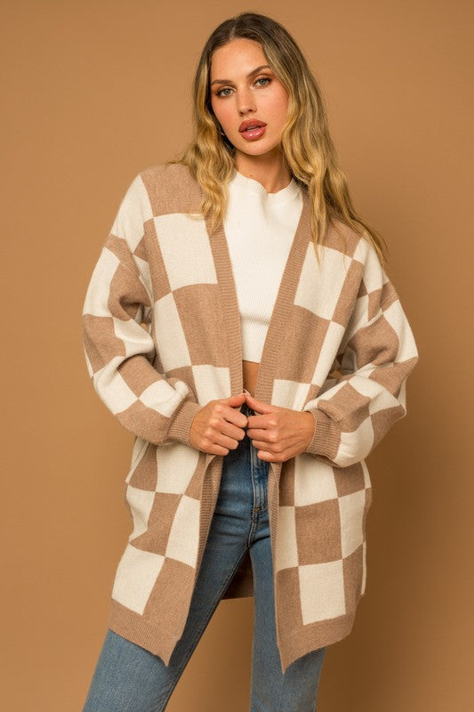 Neutral Checkered Cardigan