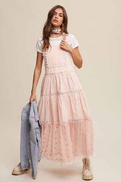 Lace Tiered Overall Dress