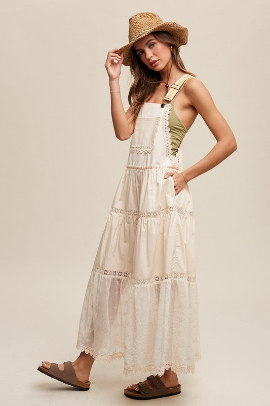 Lace Tiered Overall Dress