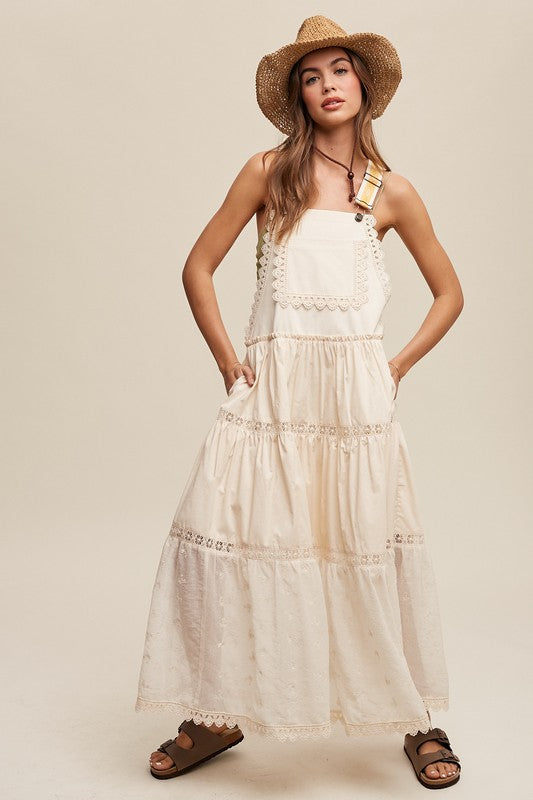 Lace Tiered Overall Dress