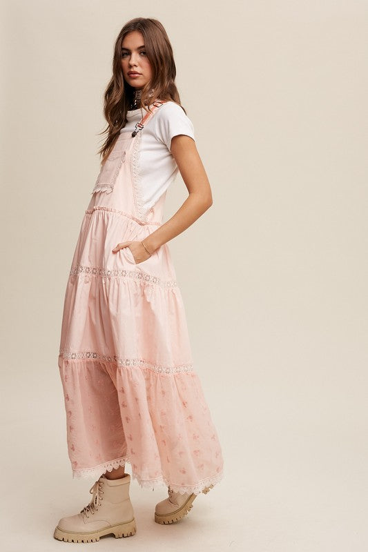 Lace Tiered Overall Dress