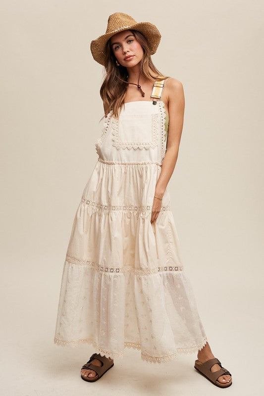 Lace Tiered Overall Dress