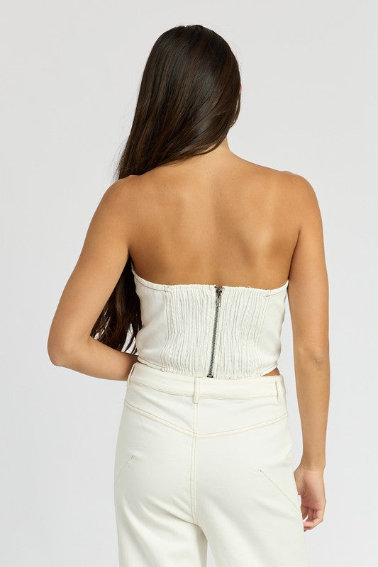 White Denim Corset Top