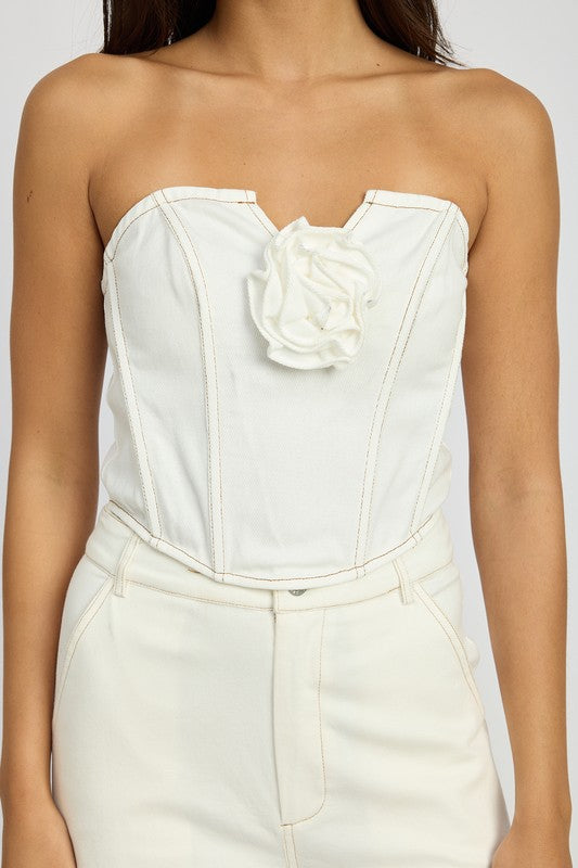 White Denim Corset Top