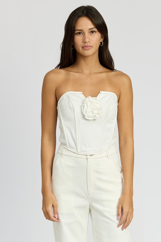 White Denim Corset Top