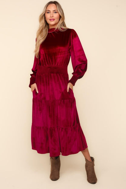 Burgundy Velvet Tiered Dress