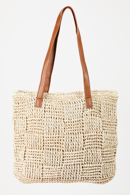 Checkered Straw Tote