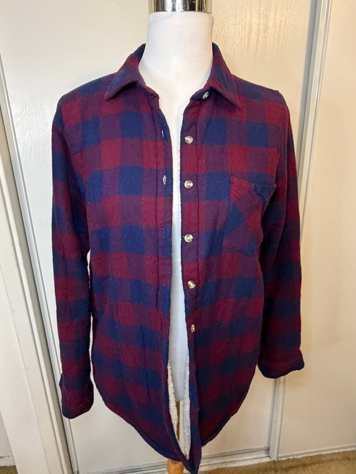Amber Moon Revival: Burgundy and Navy Plaid Lined Shacket