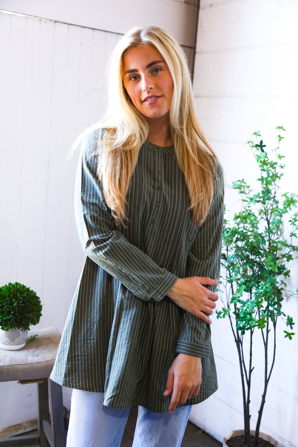 Olive Pinstripe Tunic