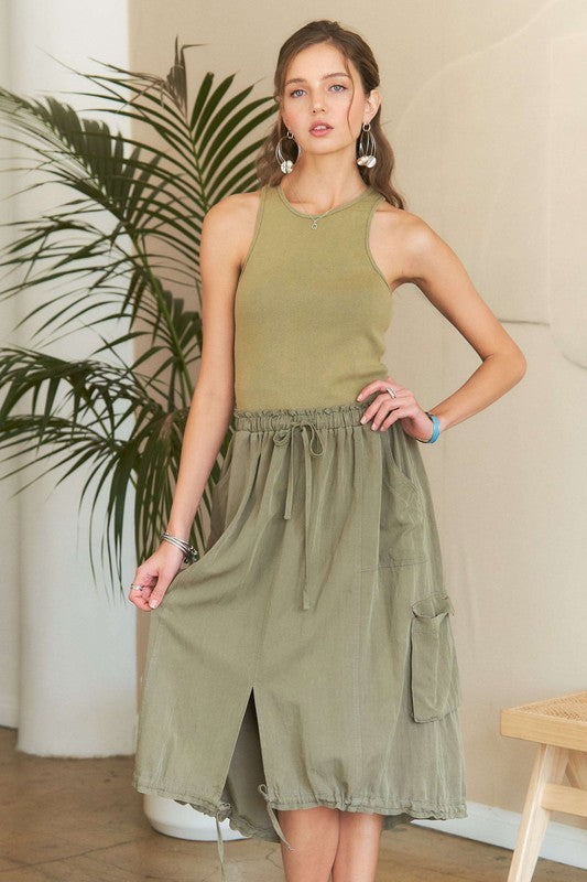 Olive Dropped Waist Dress