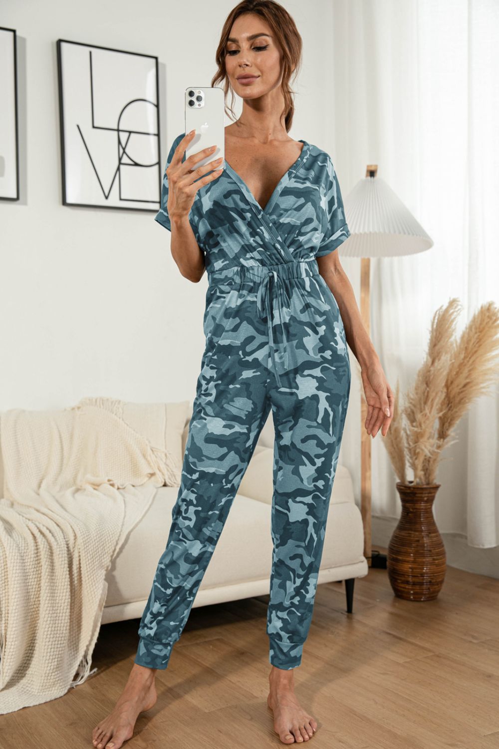 Camo Surplice Jumpsuit