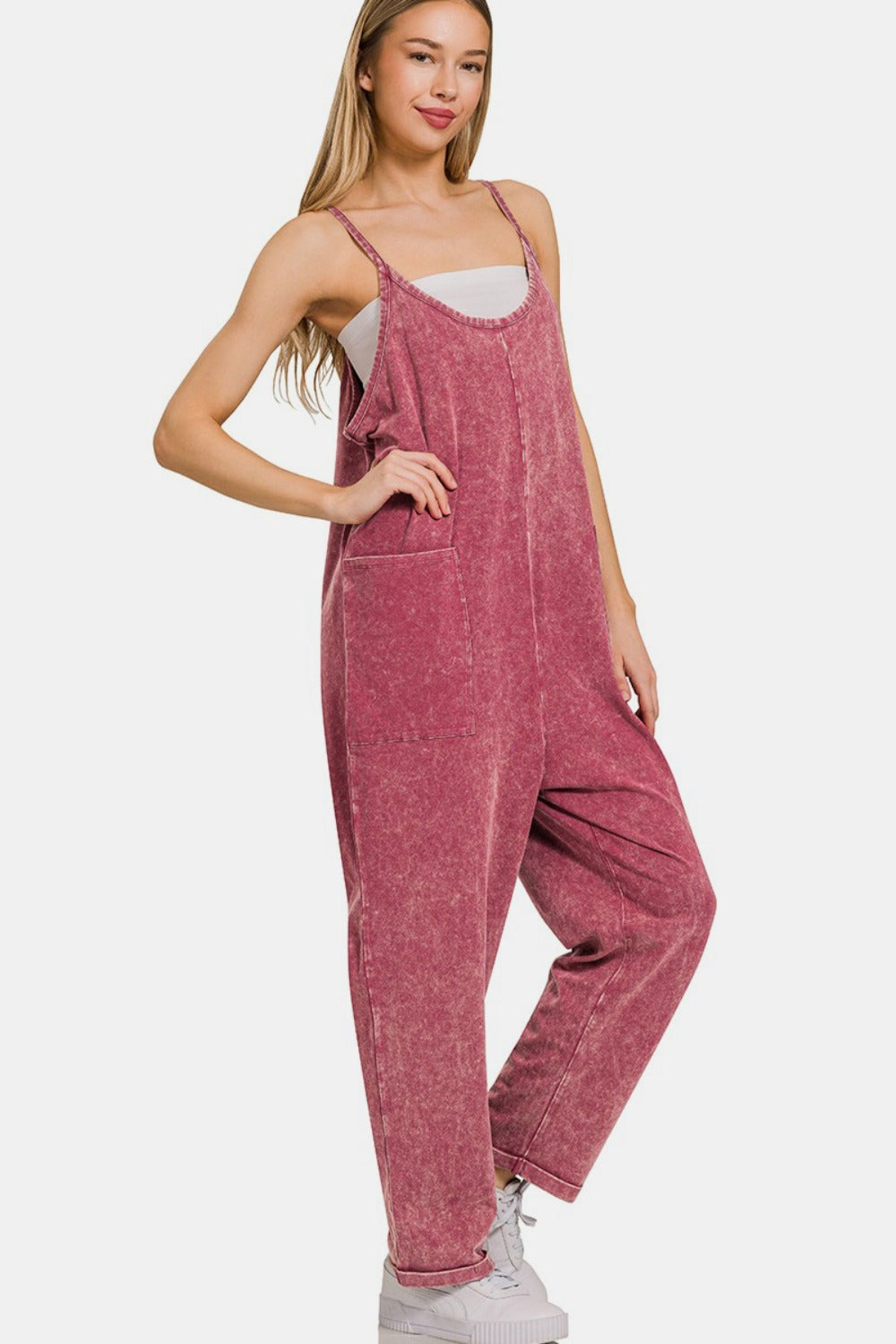 Washed Out Jumpsuit in Dark Burgundy