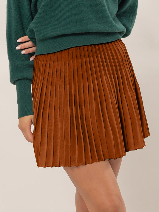 Pleated Flare Mini Skirt in Chocolate