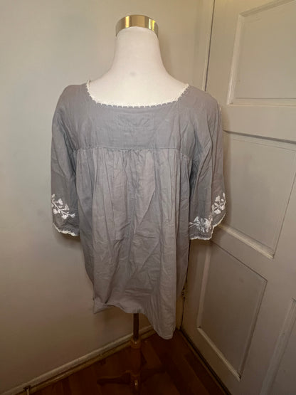 Grey Mexican Embroidered Blouse