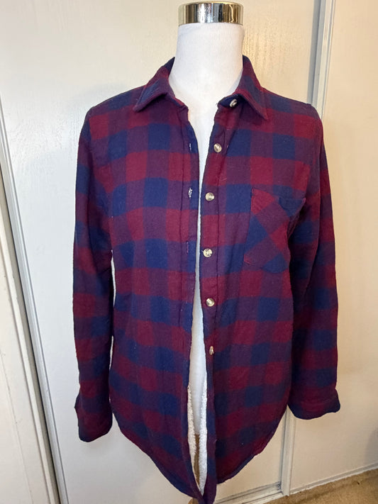 Amber Moon Revival: Burgundy and Navy Plaid Lined Shacket