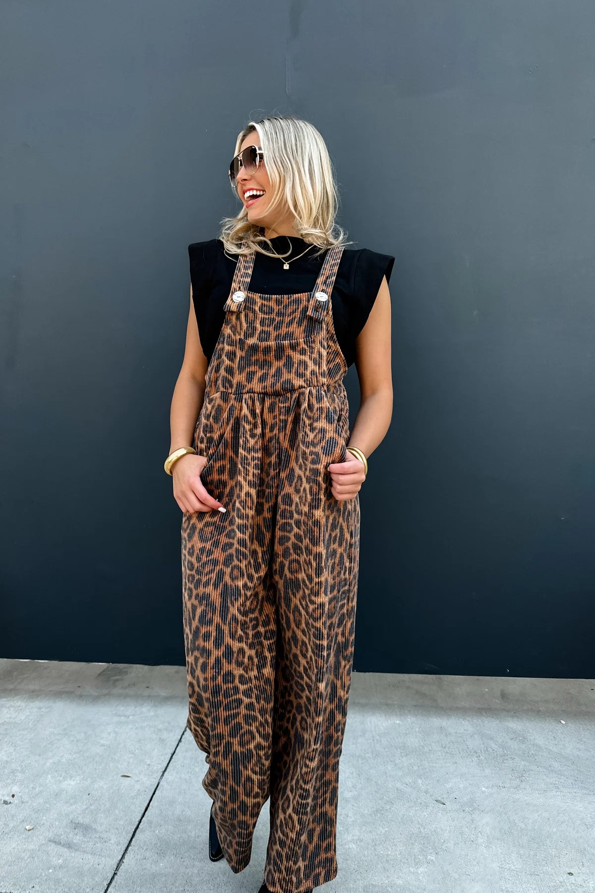 Leopard Ribbed Overalls