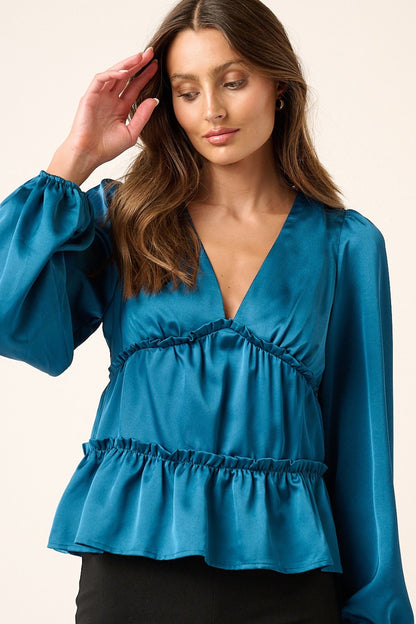 Teal Satin Blouse