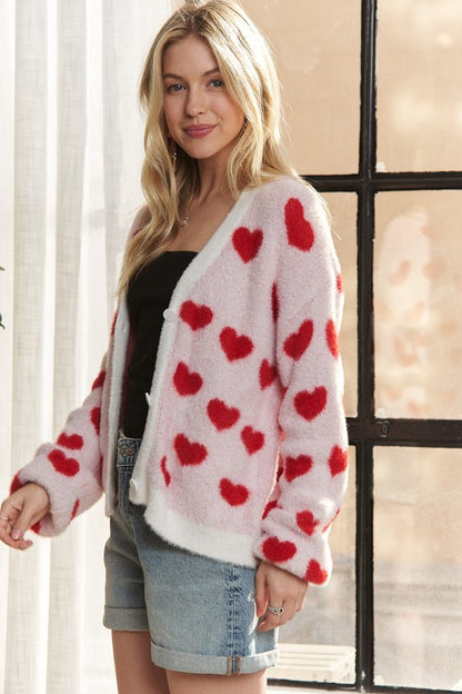 Fuzzy Heart Cardigan