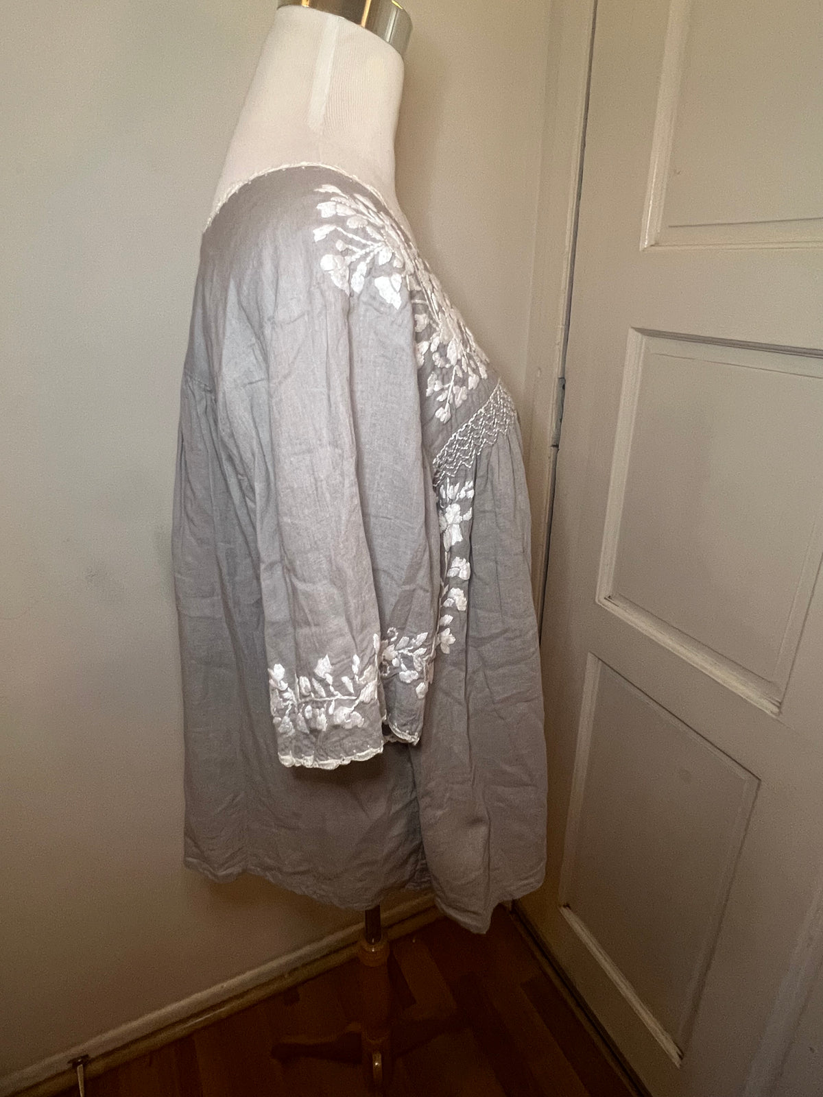 Grey Mexican Embroidered Blouse