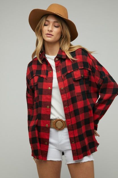 RESTOCKED - Buffalo Plaid Peace Shacket in Red