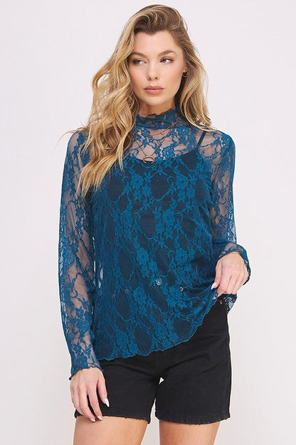 PLUS: Lace Mock Neck Layering Top