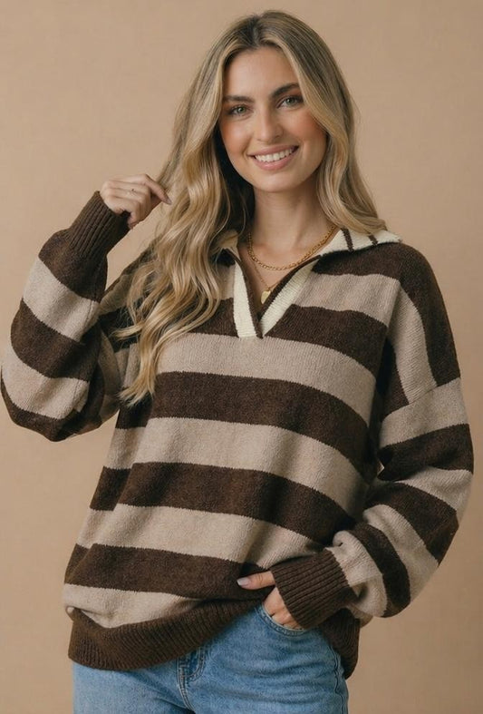 Brown Striped Pullover