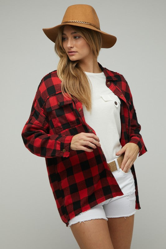 RESTOCKED - Buffalo Plaid Peace Shacket in Red