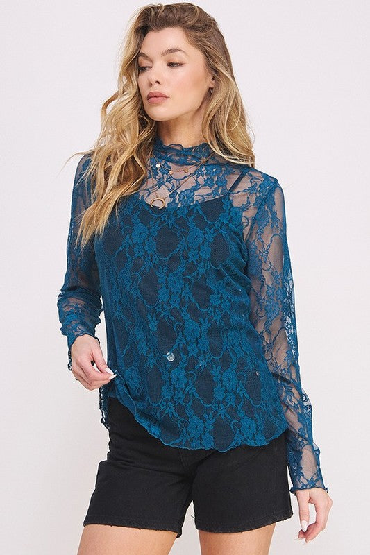 PLUS: Lace Mock Neck Layering Top