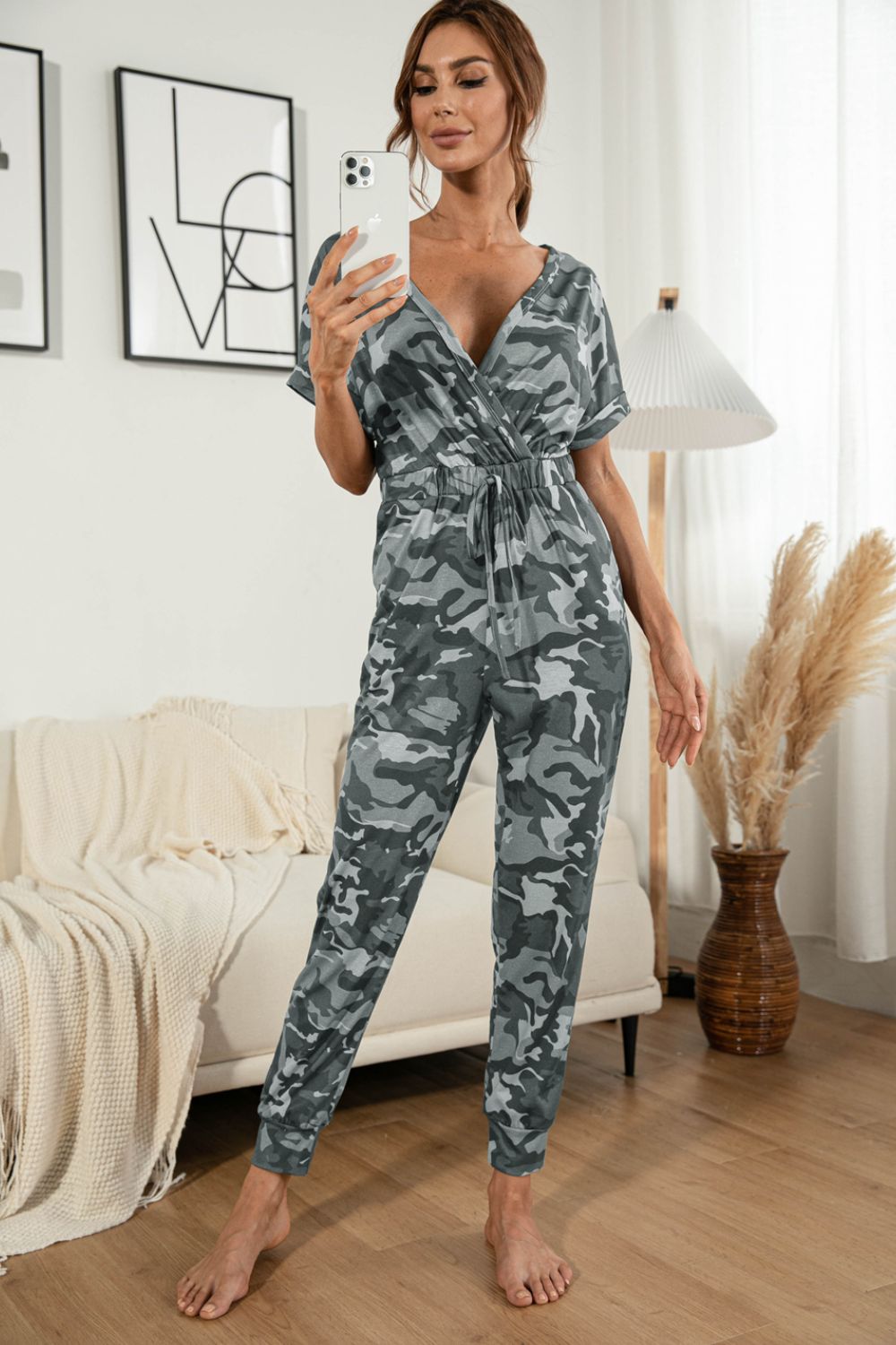 Camo Surplice Jumpsuit