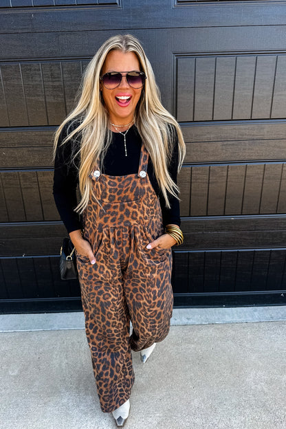 Leopard Ribbed Overalls