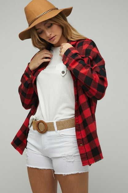 RESTOCKED - Buffalo Plaid Peace Shacket in Red