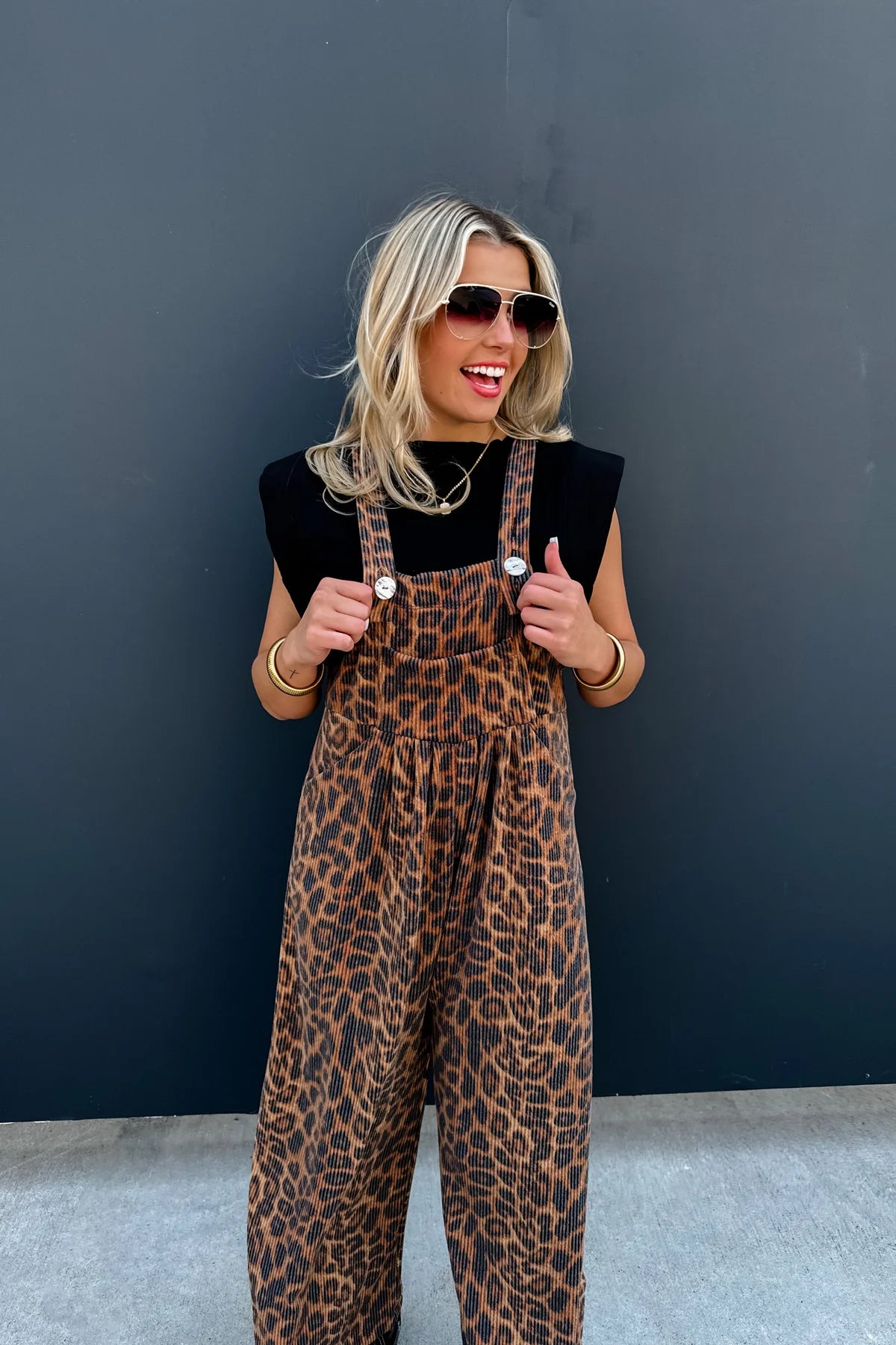 Leopard Ribbed Overalls