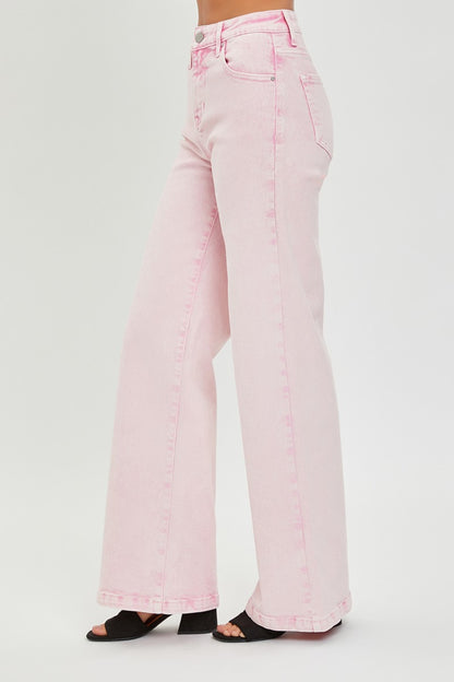 Tummy Control Acid Wash Pink Jeans