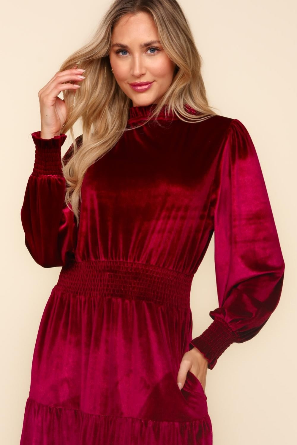 Burgundy Velvet Tiered Dress