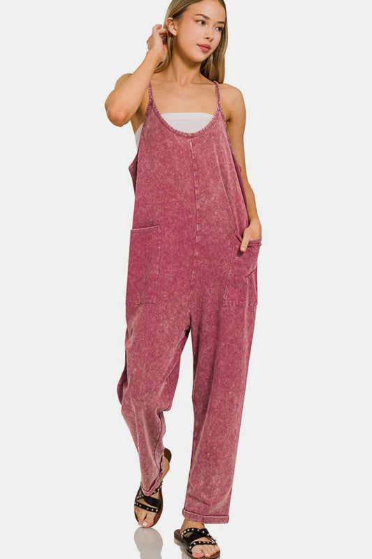 Washed Out Jumpsuit in Dark Burgundy